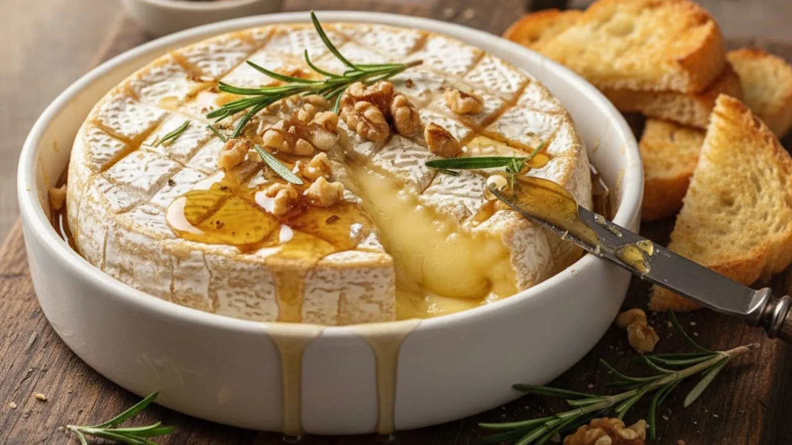 Camembert Assado no Mel e Alecrim com Nozes Crocantes
