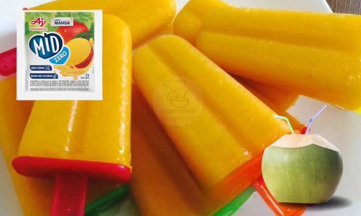 Picolé de Água de Coco com Suco Mid Zero de Manga